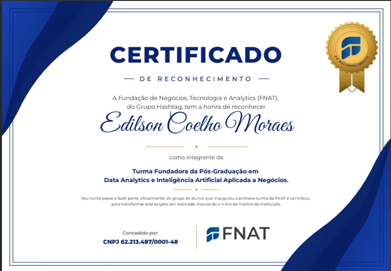 Certificado: Pós-Graduação em Data Analytics e IA Aplicada a Negócios
